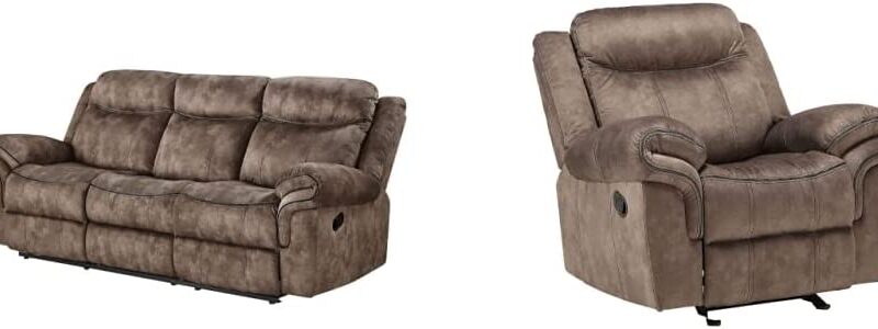 Acme Furniture Zubaida Sofa (Glider & Motion) – – 2-Tone Chocolate Velvet & Zubaida Glider Recliner – – 2-Tone Chocolate Velvet.