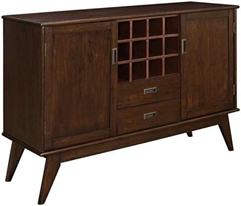 Simpli Home Draper Mid Century Solid Hardwood Sideboard Buffet & Wine Rack, Medium, Auburn Brown