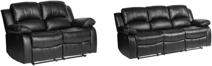 Lexicon Baluze Double Reclining Loveseat, Black & Baluze Double Reclining Sofa, Black