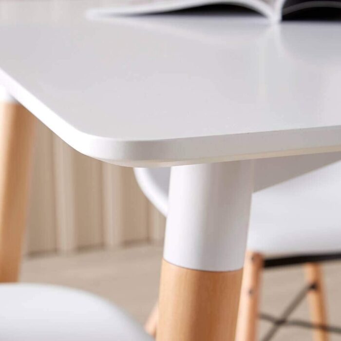 Home Source Modern White Kitchen or Dining Table Set 4 Padded Grey Chairs Wooden Legs, MDF, 120cmx80cm - Image 3