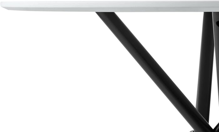 Hallowood Furniture Cullompton Small Round Dining Table and Grey Fabric Chairs Set of 4 with Black Metal Legs – Marble Effect Top Wooden kitchen table – Dining Table and Chairs for Home, Office & Café - Image 4