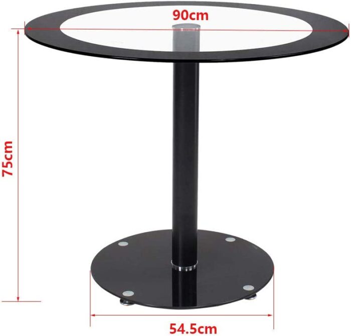 JEFFORDOUTLET Black Dining Table and Chairs Set of 4, Round Tempered Glass Table with High Back PU Leather Chairs - Image 2