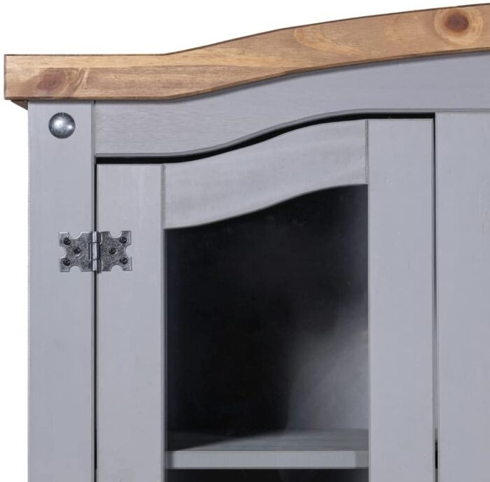 vidaXL Solid Wood Mexican Pine Buffet & Hutch Corona Range Sideboard Display Cabinet Highboard Living Room Cabinet Glass Wooden Drawer Cabinet Grey - Image 4