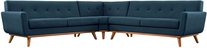 Modway Engage Mid-Century Modern Upholstered Fabric L-Shaped Sectional Sofa in Azure - Image 2