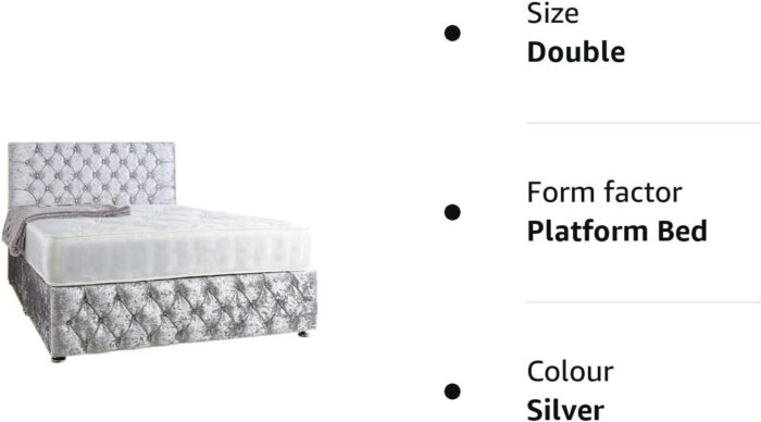 Perfect Sleep 4FT6 Double Silver Crushed Velvet Divan Bed Set Including medium feel mattress And Headboard - Image 2