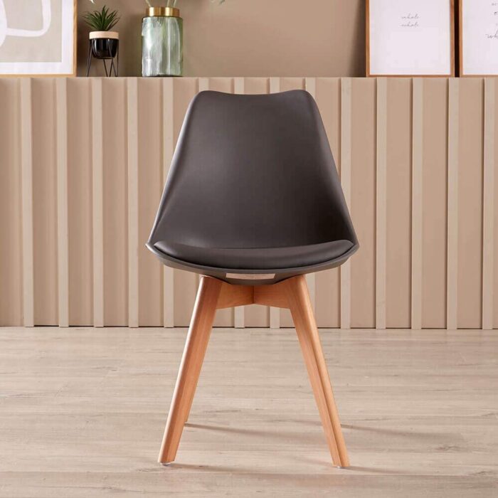 Home Source Modern White Kitchen or Dining Table Set 4 Padded Grey Chairs Wooden Legs, MDF, 80cmx80cm - Image 6