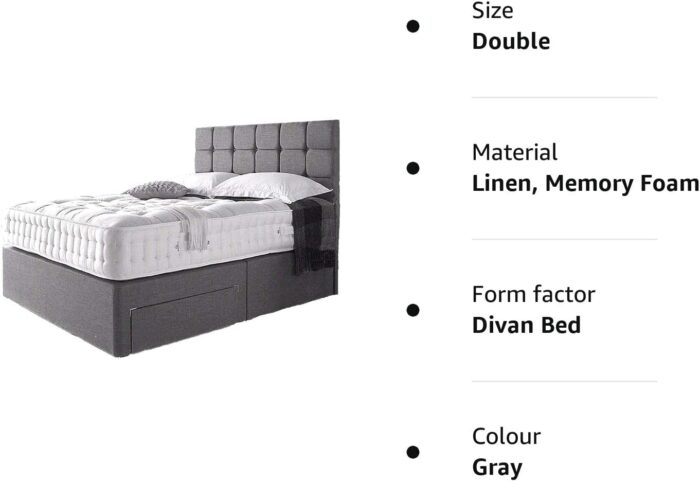 Grey Divan Double Bed Linen Look Fabric Divan Bed With 10” Memory Foam Mattress and Headboard 2 Free Storage Drawers ( 4ft6 Double 135 cm X 190 cm) 2 Drawers - Image 6