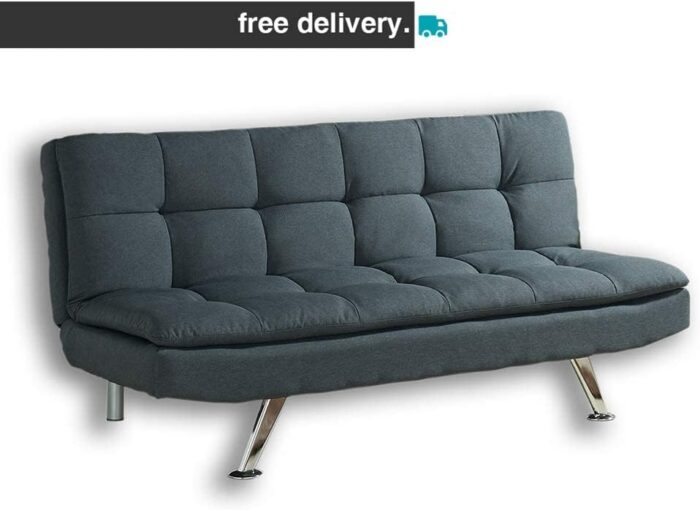 Home Detail Modern Fabric 3 Seat Sofa Bed with Chrome Legs in Choice of Five Stylish Colours (Charcoal) - Image 3