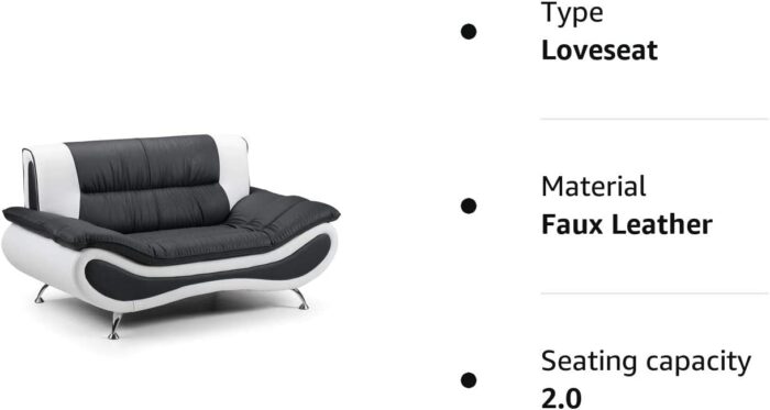 Honeypot – Sofa – Napoli – Faux Leather – 2 Seater – Black/White - Image 8