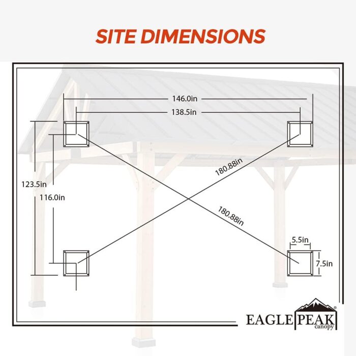 EAGLE PEAK 13×11 Solid Wood Patio Gazebo, Cedar Framed Outdoor Pavilion Cabana with Black Steel Gable Hardtop Roof, 12×10 Frame, Black - Image 8