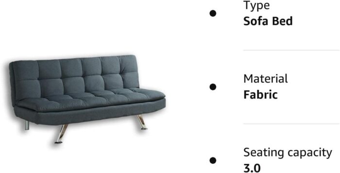 Home Detail Modern Fabric 3 Seat Sofa Bed with Chrome Legs in Choice of Five Stylish Colours (Charcoal) - Image 4
