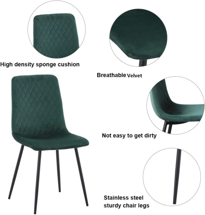 GOLDFAN Wooden Dining Table and 4 Chairs Rectangular Industrial Style Kitchen Table and Velvet Upholstered Chairs Home Office,Green/120CM - Image 7