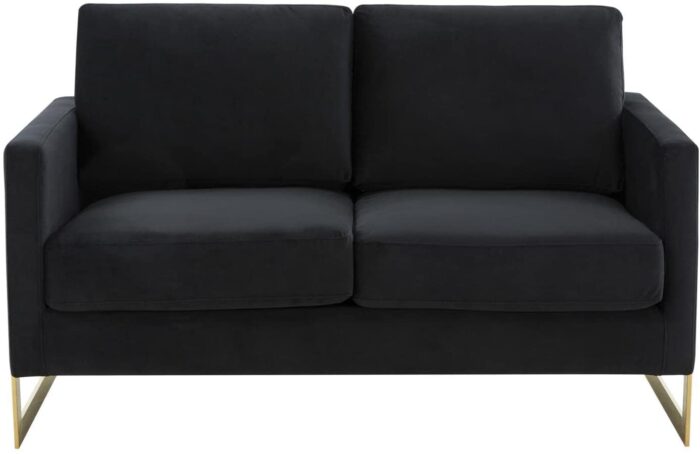 LeisureMod Lincoln Modern Mid-Century Upholstered Velvet Loveseat with Gold Frame, Midnight Black - Image 4