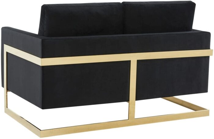 LeisureMod Lincoln Modern Mid-Century Upholstered Velvet Loveseat with Gold Frame, Midnight Black - Image 7