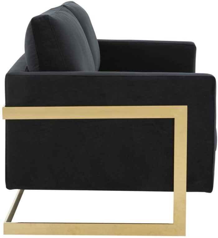 LeisureMod Lincoln Modern Mid-Century Upholstered Velvet Loveseat with Gold Frame, Midnight Black - Image 6