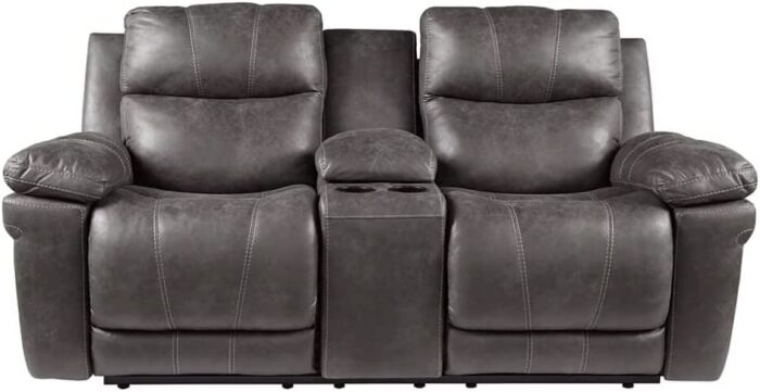 Signature Design by Ashley Erlangen Faux Leather Power Recliner with Adjustable Headrest & USB Charging Port, Gray & Erlangen Faux Leather Power Reclining Loveseat with Console, Gray - Image 5