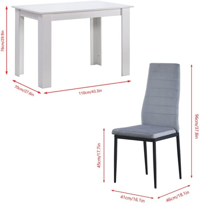Modern Dining Room Set for 4, 110cm White Dining Table with Grey Velvet Dining Chairs Set of 4, 5-Piece Kitchen Table Set Dinette Set for Small Spaces, Space Saving Home Kitchen Furniture - Image 7