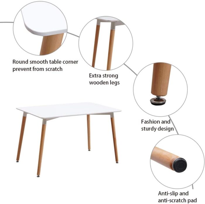 HomJoy Dining Table and 4 Chairs Set, Retro Patchwork Lounge Chair and 120cm Modern Rectangular Kitchen Table with Solid Wood Legs (4 Chairs + Rectangular Table) - Image 4