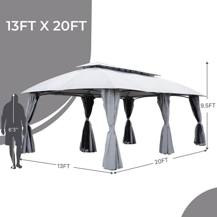 Grand Patio 13'x20' Gazebo for Patio Double Vent Canopy with Netting and Curtains for Deck Backyard Garden Lawns - Image 8