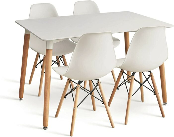 LEPTIS MAGNA Dining Table Set with 4 Chairs for Kitchen, Dining Room, Office or Lounge – White Wood Style Table and 4 Chairs (White)