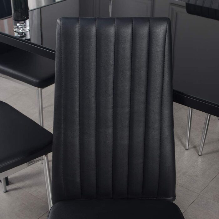 Panana Dining Table and Chairs Set 4, Modern Black Glass Dinning Table With 4 High Back Padded Faux Leather Chairs Set (Black A 105cm table+4 Chairs) - Image 6