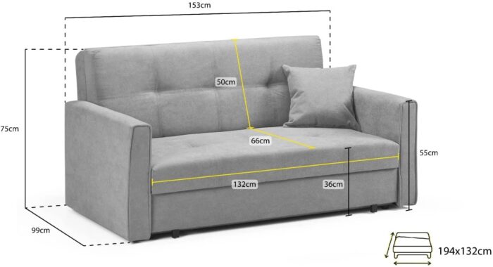 Honeypot – Sofa – Viva – Large Storage Sofa Bed – 3 Seater – 2 Seater – Grey – Plush Grey – Teal – Fabric (2 Seater Sofabed, Grey) - Image 3