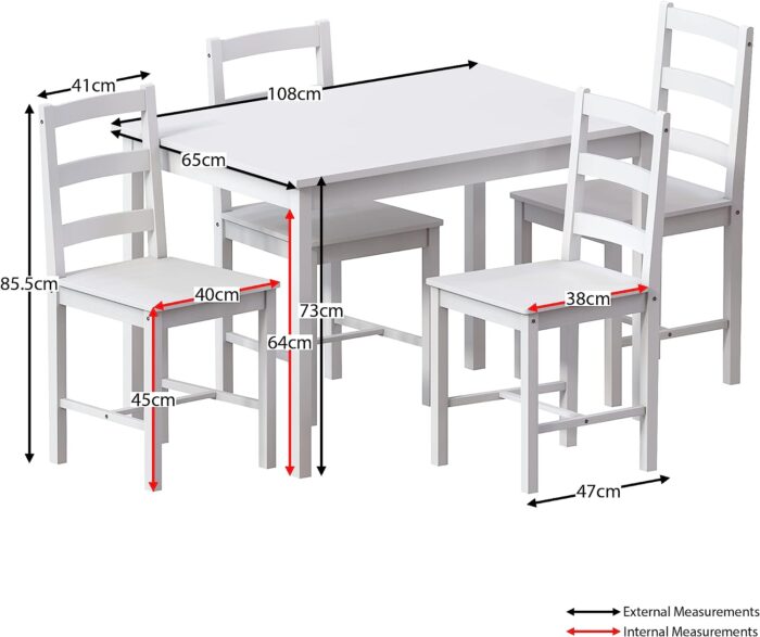 Vida Designs Yorkshire Dining Table and Chairs Set Kitchen Home Furniture (White, 4 Seater) - Image 7