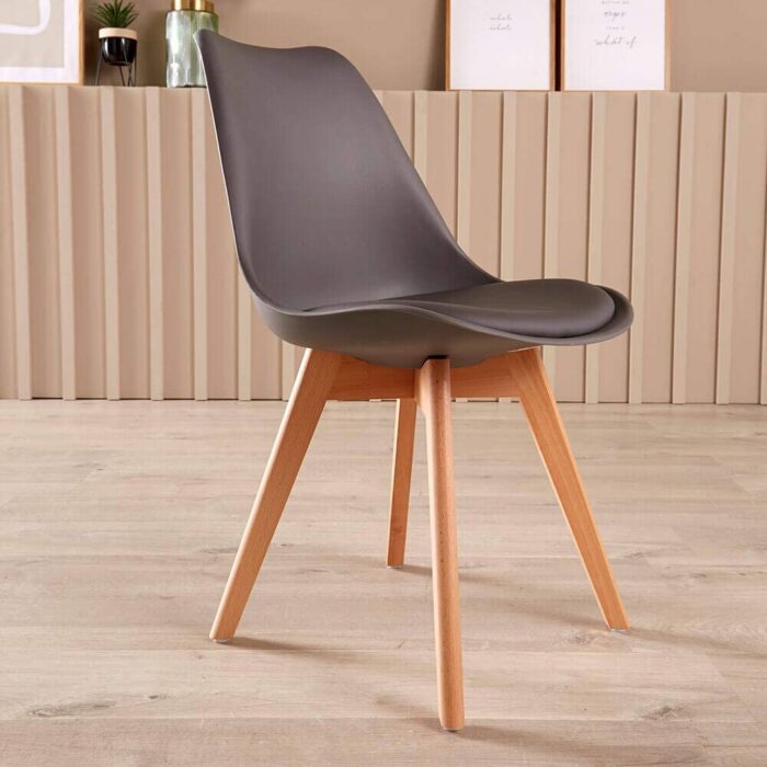 Home Source Modern White Kitchen or Dining Table Set 4 Padded Grey Chairs Wooden Legs, MDF, 80cmx80cm - Image 7
