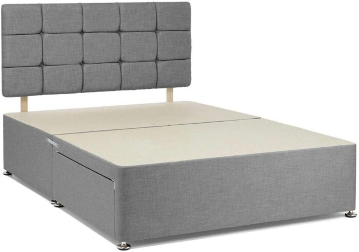 4FT6 Double Grey Chenille Fabric Divan Bed Set-Headboard-2 Drawers(same right side)