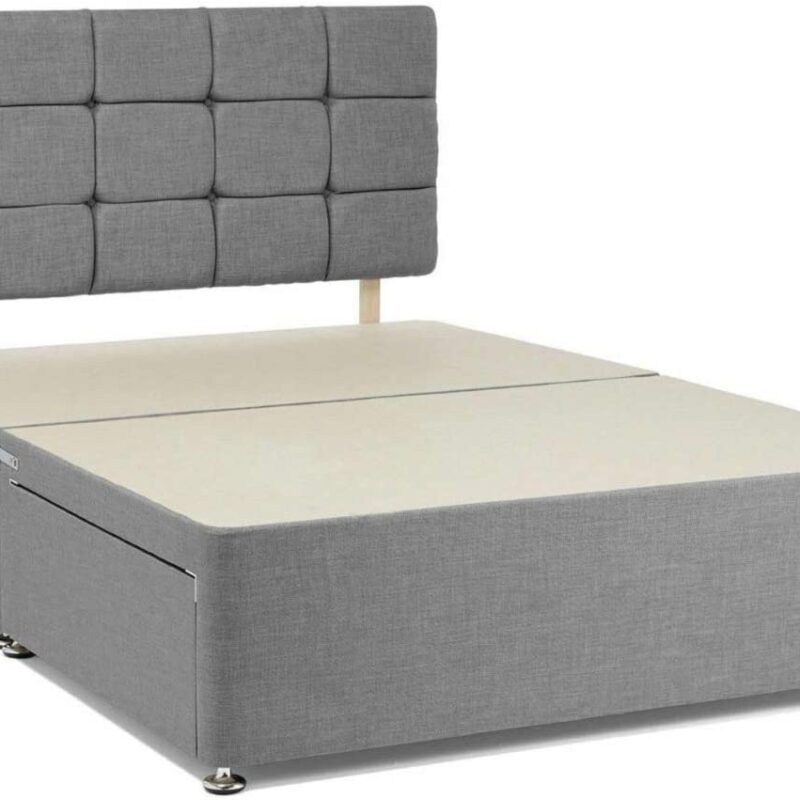 4FT6 Double Grey Chenille Fabric Divan Bed Set-Headboard-2 Drawers(same right side)
