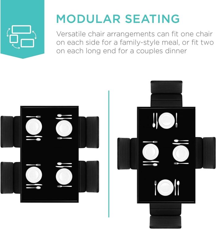 GOLDFAN Black Glass Dining Table Modern Rectangle Kitchen Dining Table with Metal Legs for Dining Room Lounge Office (Only Table) - Image 5