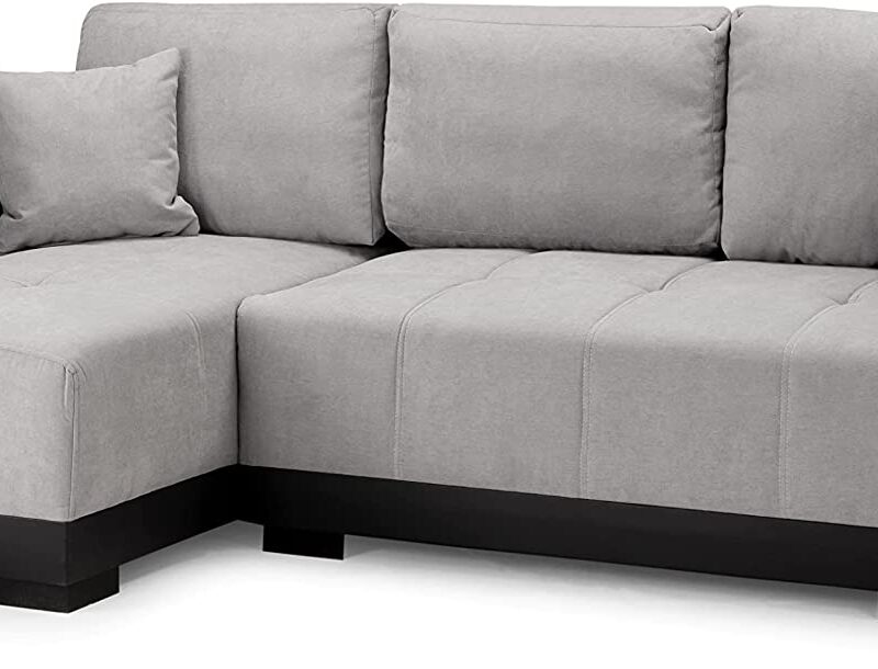 Honeypot – Sofa Cimiano – Corner Sofa Bed – Storage – Faux Leather & Fabric – Black Grey White (Black/Grey, Left Hand Corner)