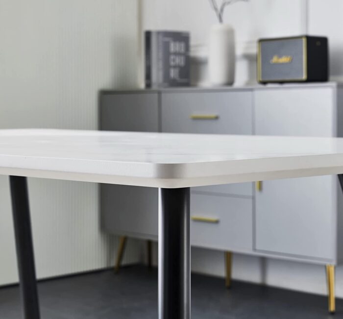 Hallowood Furniture Cullompton Small Dining Table & 4 Fabric Chairs Set with Black Metal Legs – 120 x 70 cm White Marble Effect Kitchen Table – Ideal for Home, Restaurants, Pub, Office & Café - Image 5