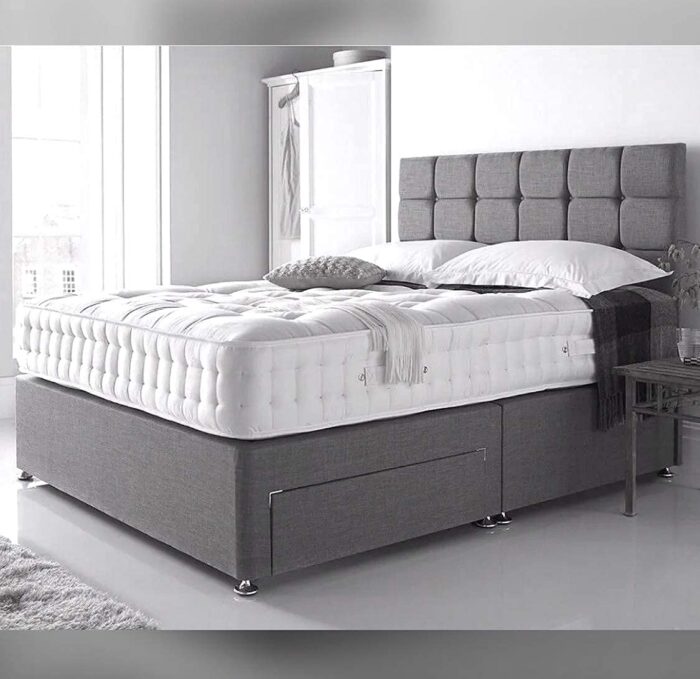 Grey Divan Double Bed Linen Look Fabric Divan Bed With 10” Memory Foam Mattress and Headboard 2 Free Storage Drawers ( 4ft6 Double 135 cm X 190 cm) 2 Drawers - Image 2