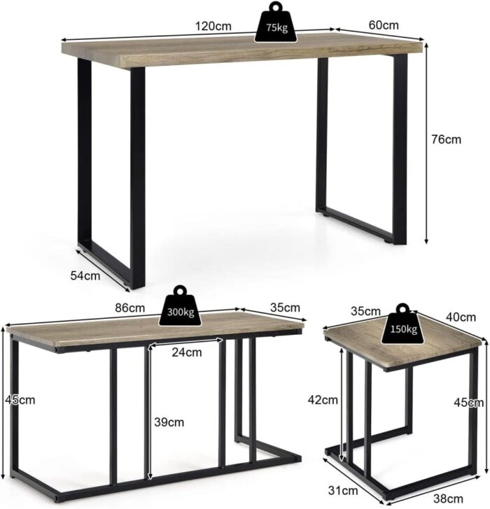 GiantexUK 4PCS Dining Set, Wooden Table with 2 Stools and Bench, Space Saving Kitchen Dining Room Sets for Restaurant Bar Cafe - Image 6