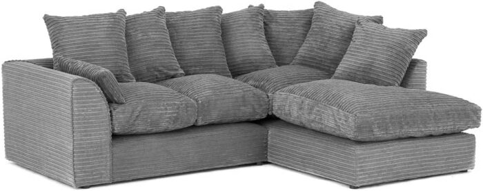 Abakus Direct ® JUMBO DYLAN LH/RH CORNER SEATER SOFA IN GREY CORD CHENILLE FABRIC + FREE FOOTSTOOL | 3-YEAR WARRANTY (RH Corner)