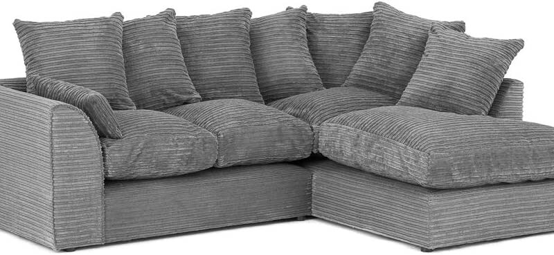 Abakus Direct ® JUMBO DYLAN LH/RH CORNER SEATER SOFA IN GREY CORD CHENILLE FABRIC + FREE FOOTSTOOL | 3-YEAR WARRANTY (RH Corner)