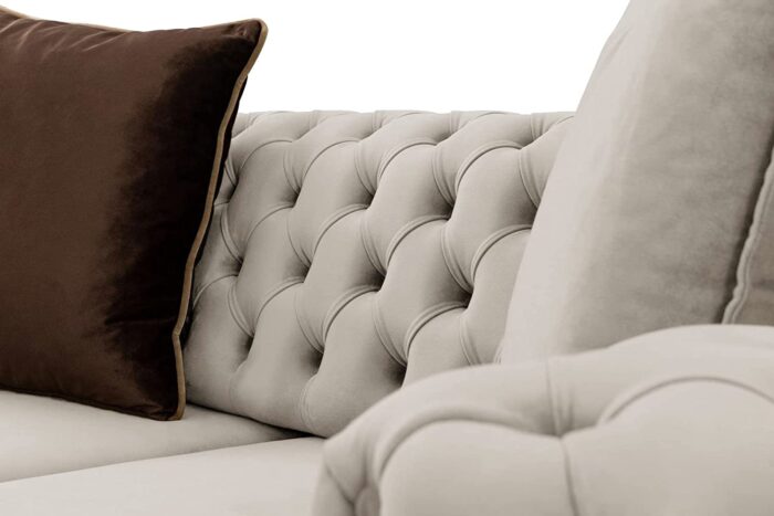 Emporium Corner sofa bed 3 and 2 seater Sofa sets, Chesterfield Sofa Grey and Cream Velvet Fabric with Buttoned Back A Timeless Chair bed Sofas & Couches for Living Room (Cream, 2 + 1 Seater) - Image 7