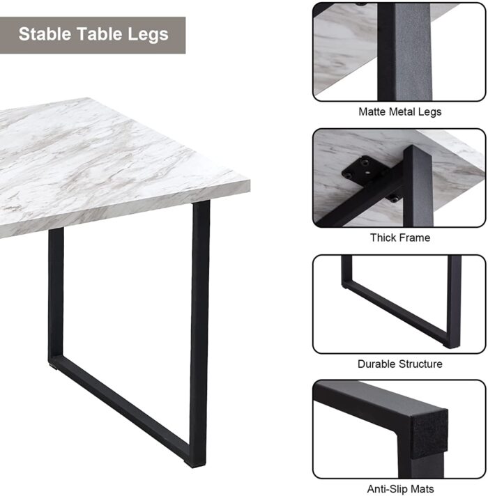 OFCASA Dining Table and Chairs Set of 4 Industrial Wood Dining Table with U Shaped Metal Legs and 4 Grey Velvet Dining Chairs with Armrests 4-6 Seater for Home Kitchen, White Marble 120cm - Image 3