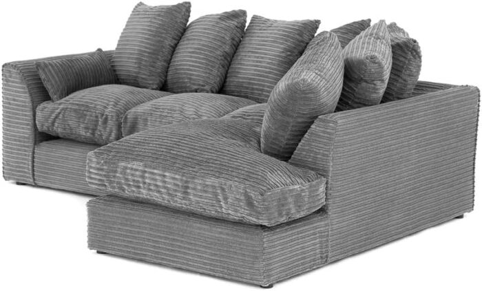 Abakus Direct ® JUMBO DYLAN LH/RH CORNER SEATER SOFA IN GREY CORD CHENILLE FABRIC + FREE FOOTSTOOL | 3-YEAR WARRANTY (RH Corner) - Image 2