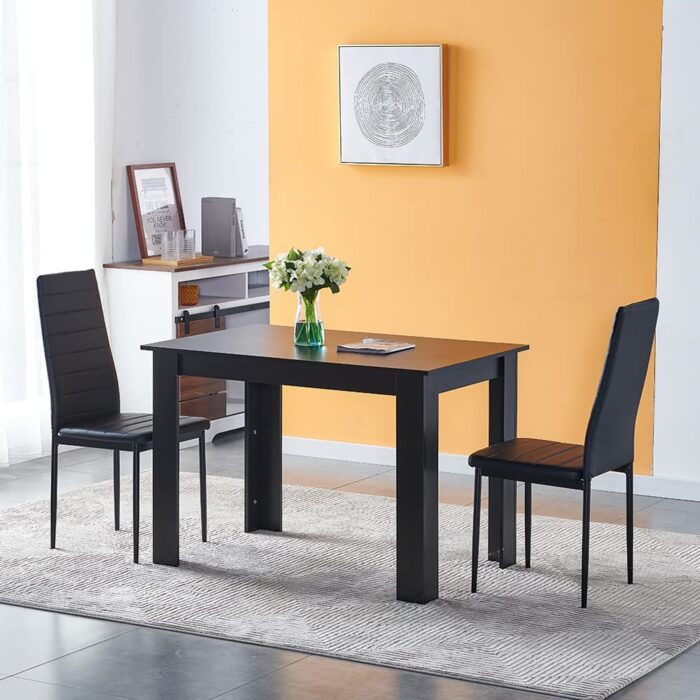 Modern Black Dining Room Table Wooden and Pu Leather Chairs Set of 4 for Small Space, 5pcs Kitchen Rectangular Table with 4 Chairs Set Space-saving - Image 2