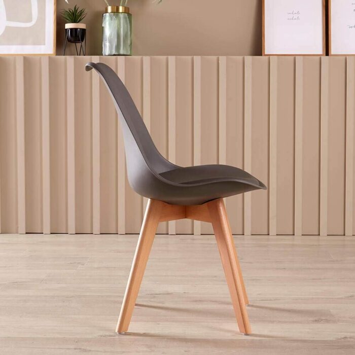 Home Source Modern White Kitchen or Dining Table Set 4 Padded Grey Chairs Wooden Legs, MDF, 120cmx80cm - Image 5