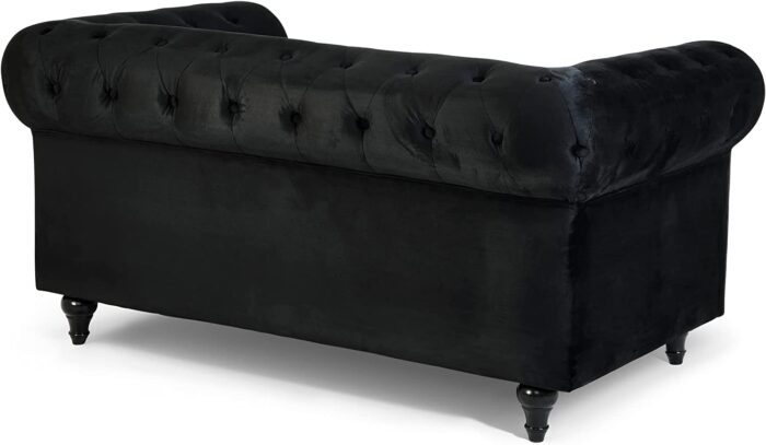 Bravich Velvet Chesterfield Sofa- Black. 2 Seater Settee, Soft Plush Fabric Couch. Living Room Furniture, Easy Clean. 2 Seater- 160cm x 90cm x 78cm - Image 5
