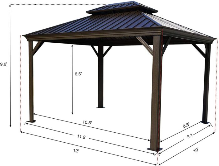 Kozyard Alexander Hardtop Aluminum Permanent Gazebo with a Mosquito Net and Privacy Sidewalls (Alexander 10'x12'(Brown) - Image 8
