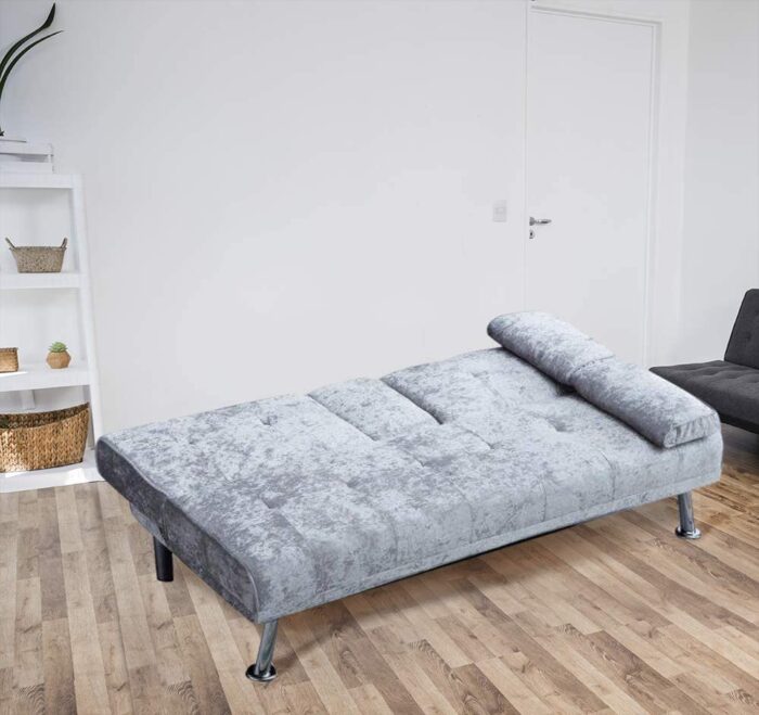 Comfy Living Italian Style Luxury Sofa Bed with Drink Cup Holder Table Crush Velvet 4 Colours (Silver) - Image 3