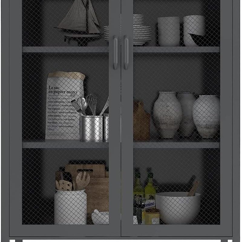 TOMYEUS Sideboard Home Furniture Metal Side Cabinet/Living Room Cabinet/Dining Room Sideboard Design Black Metal Buffet Cabinet Storage Cabinet
