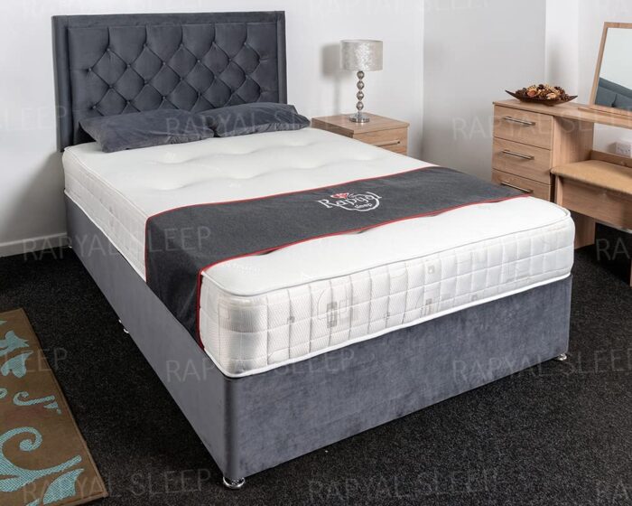 Rapyal Sleep New Athens Divan Bed Set + 10" Ortho Sensation Mattress + 24" Matching Headboard In (Grey Plush, 3ft Single) - Image 3
