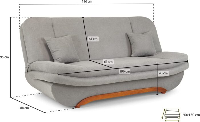 Honeypot – Sofa – Weronika – Large Storage Sofa Bed for Living Room- 3 Seater – Grey Fabric (3 Seater) - Image 3
