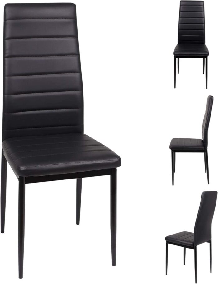 JEFFORDOUTLET Black Dining Table and Chairs Set of 4, Round Tempered Glass Table with High Back PU Leather Chairs - Image 4
