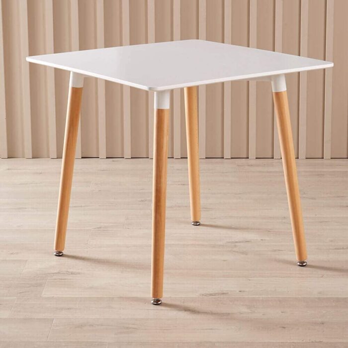 Home Source Modern White Kitchen or Dining Table Set 4 Padded Grey Chairs Wooden Legs, MDF, 80cmx80cm - Image 3